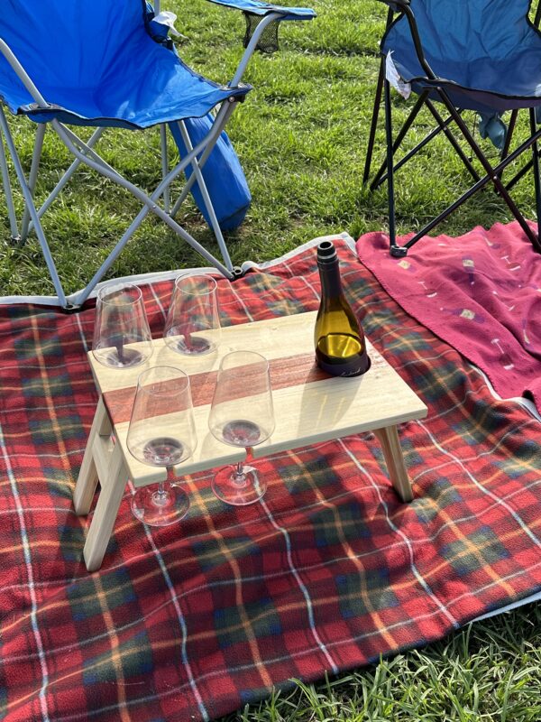 Portable Wine Table with 4 Wine Glasses